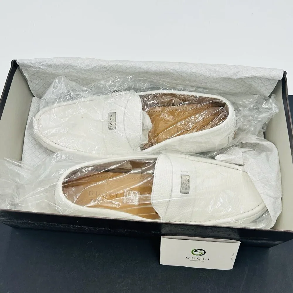Gucci Men's White Scotch Grain Leather Driving Shoes Size US 9.5 G 9 EUR 43 NEW - Picture 14 of 14